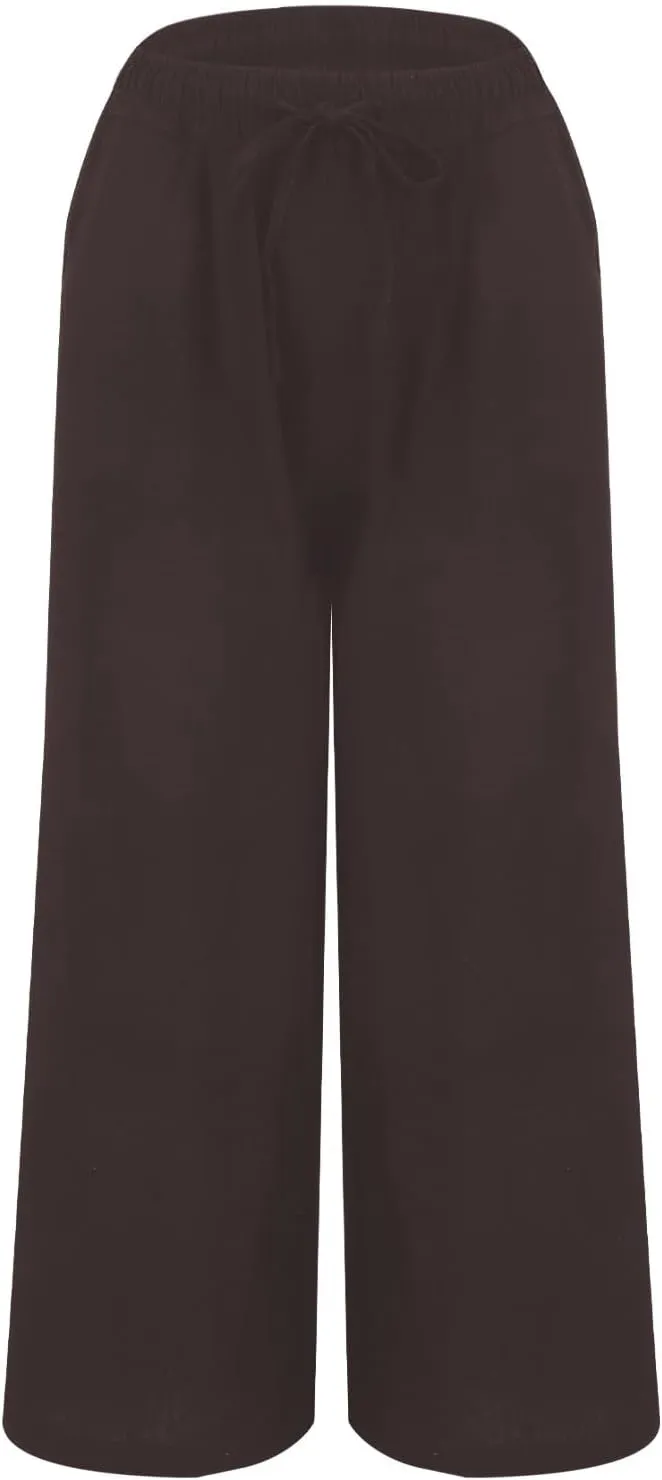 Wide Leg Palazzo Pants for Women Cotton Linen Summer Beach Vacation Trousers Dressy Loose Casual Sports Lounge Pants