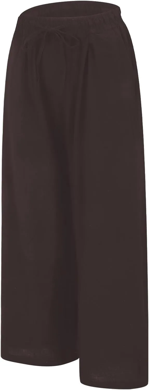 Wide Leg Palazzo Pants for Women Cotton Linen Summer Beach Vacation Trousers Dressy Loose Casual Sports Lounge Pants