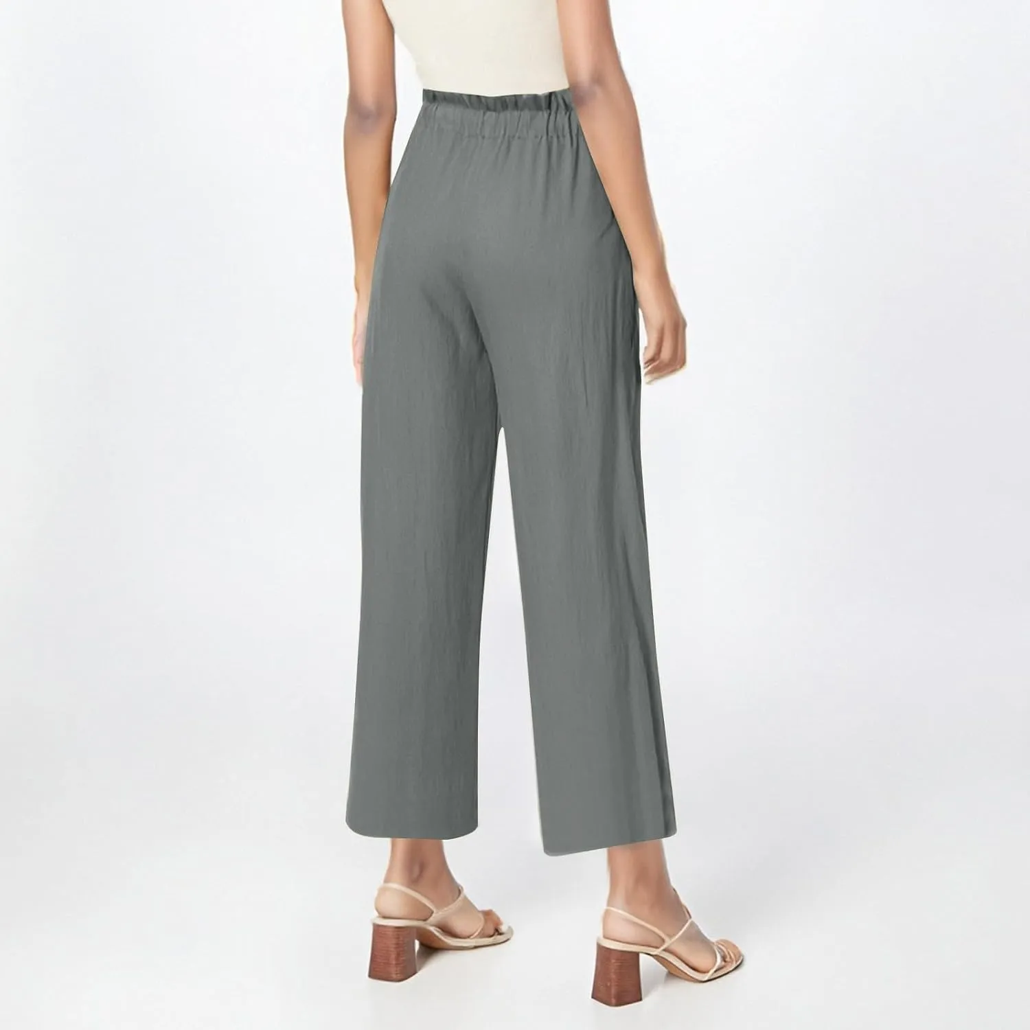 Wide Leg Pants for Women Linen Cotton Lightweight High Waisted Palazzo Pant Casual Loose Comfy Summer Beach Trousers