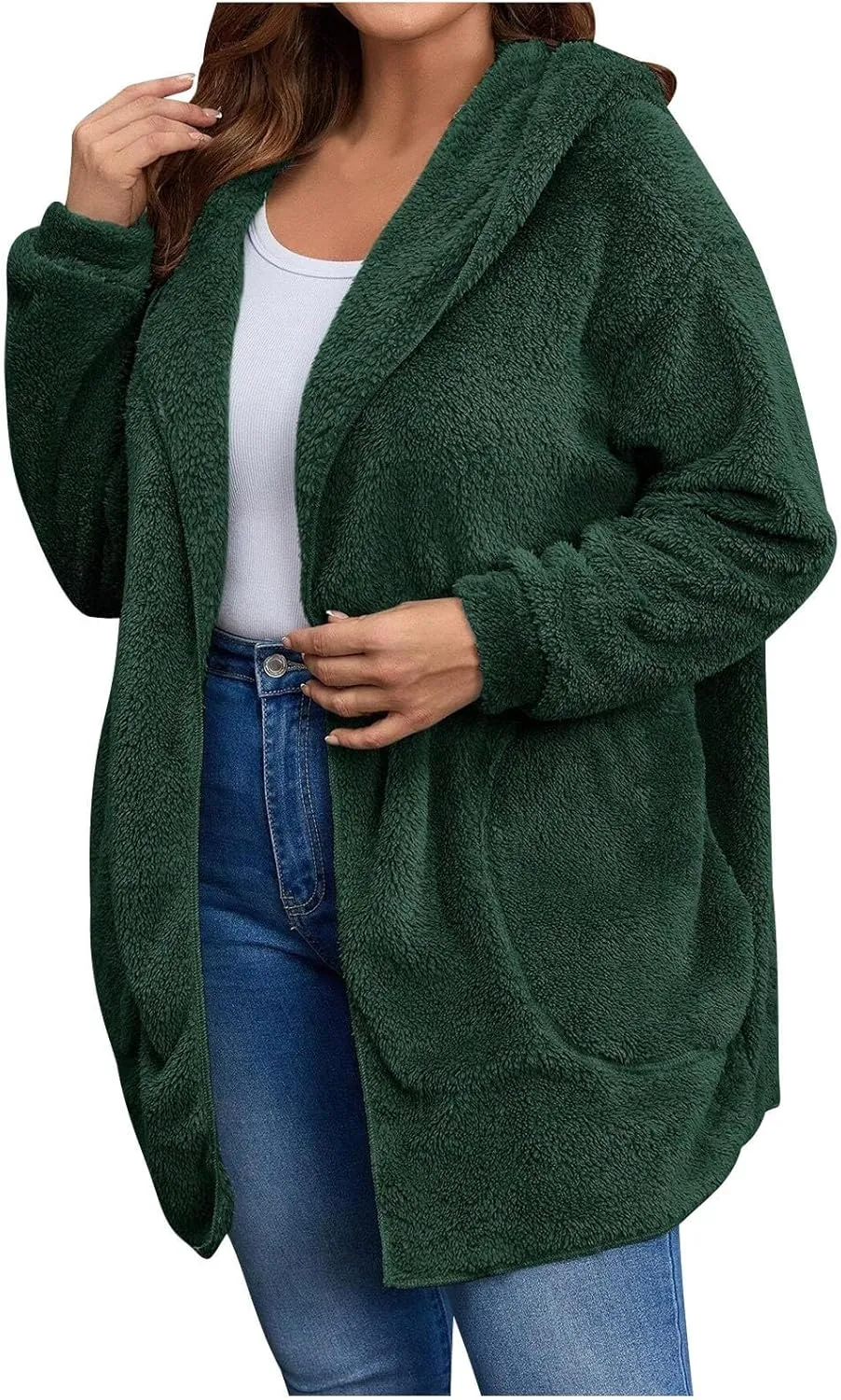 Winter Cardigan for Women Oversized Sherpa Jacket Fleece Long Sleeve Hoodies Casual Warm Coat Loose Fit Tops