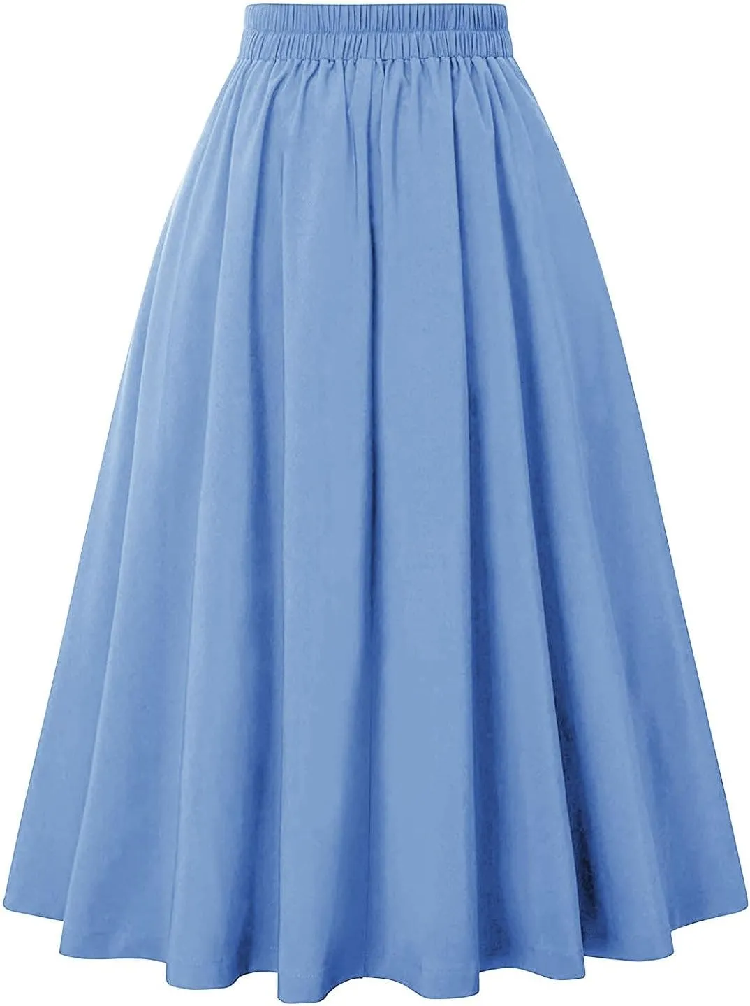 Women High Waisted Flared Skirt Pleated Midi Skirt A-Line Elastic Maxi Skirts Swing Business Work Vintage Flowy Skirt