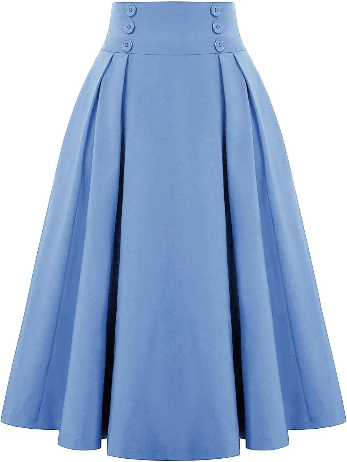 Women High Waisted Flared Skirt Pleated Midi Skirt A-Line Elastic Maxi Skirts Swing Business Work Vintage Flowy Skirt