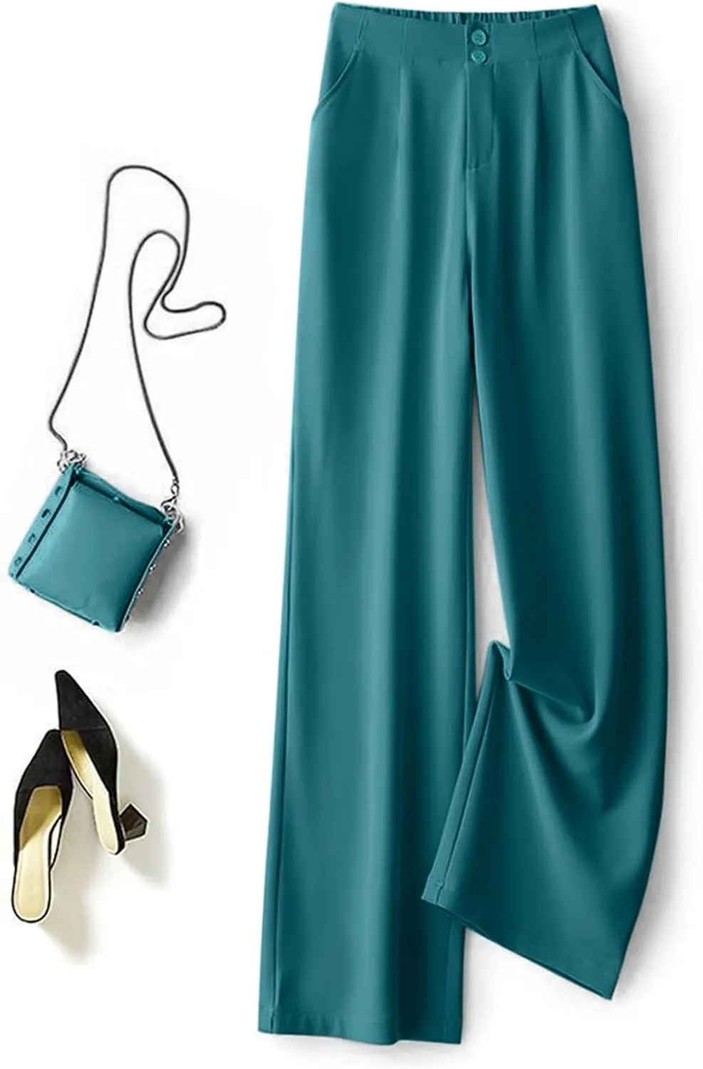 Women Linen Blend Summer Comfy Palazzo Pants Low Waist Wide Leg Loose Fit Palazzo Pants Work Business