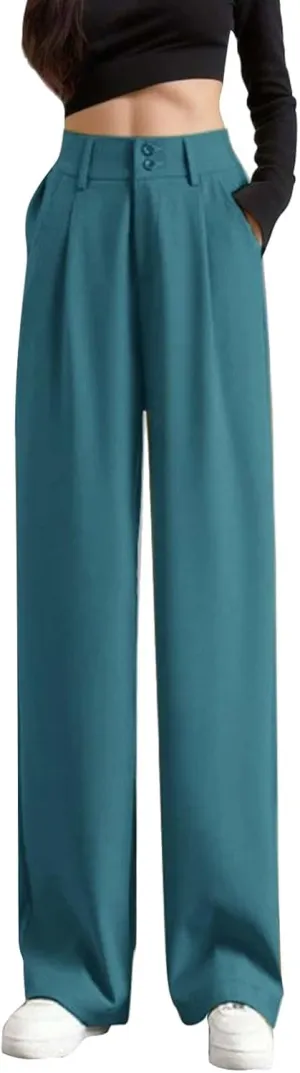 Women Linen Blend Summer Comfy Palazzo Pants Low Waist Wide Leg Loose Fit Palazzo Pants Work Business