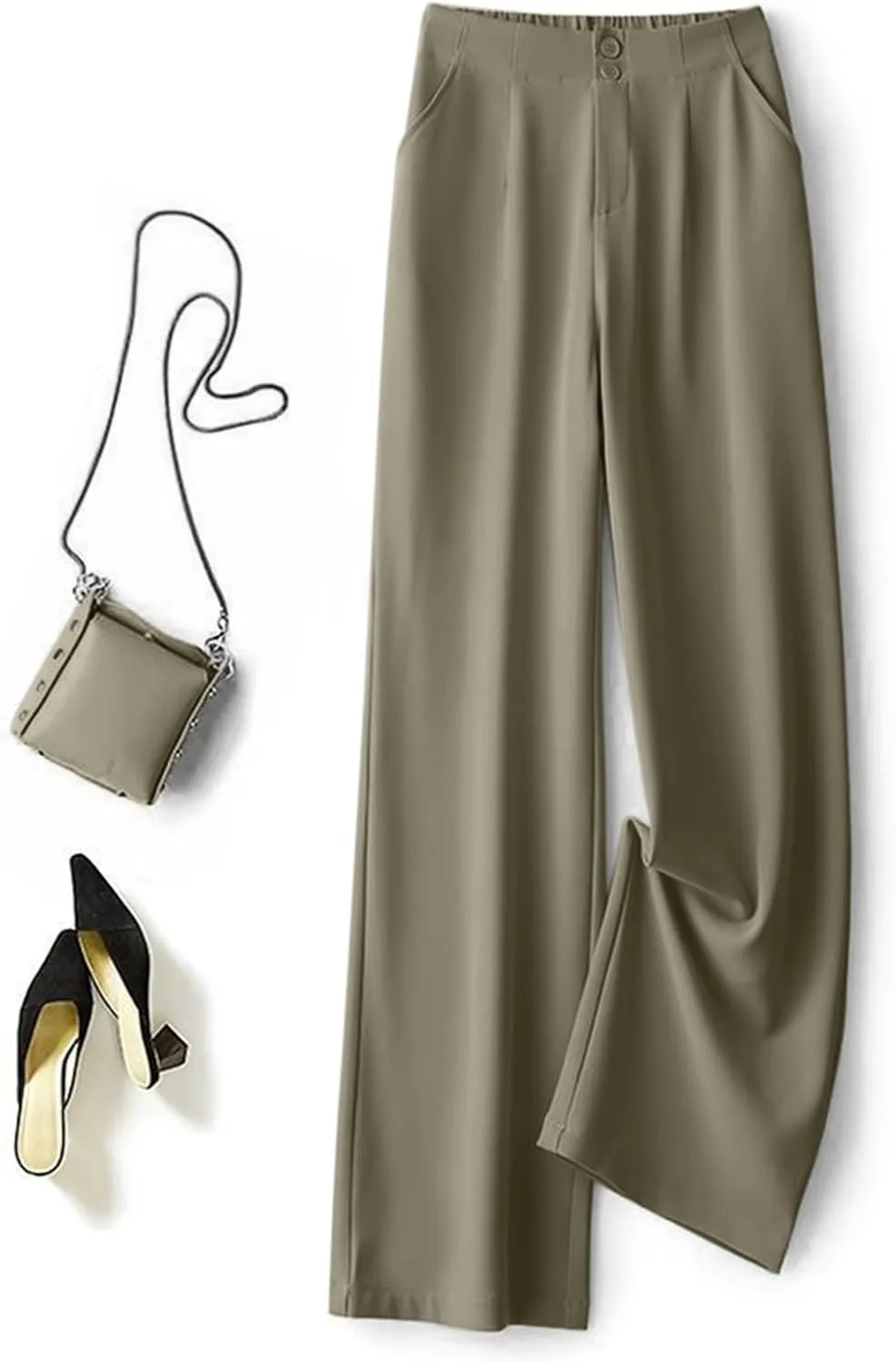 Women Linen Blend Summer Comfy Palazzo Pants Low Waist Wide Leg Loose Fit Palazzo Pants Work Business