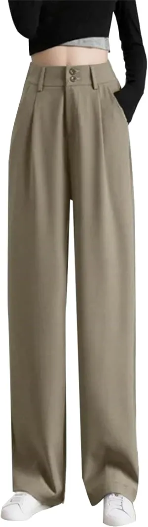 Women Linen Blend Summer Comfy Palazzo Pants Low Waist Wide Leg Loose Fit Palazzo Pants Work Business