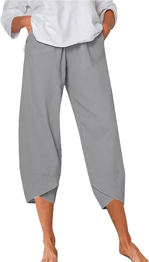 Women Linen Blend Summer Y2K Fashion Pant Trousers Low Waist Stretchy Straight Slim Fit Pants Vacation