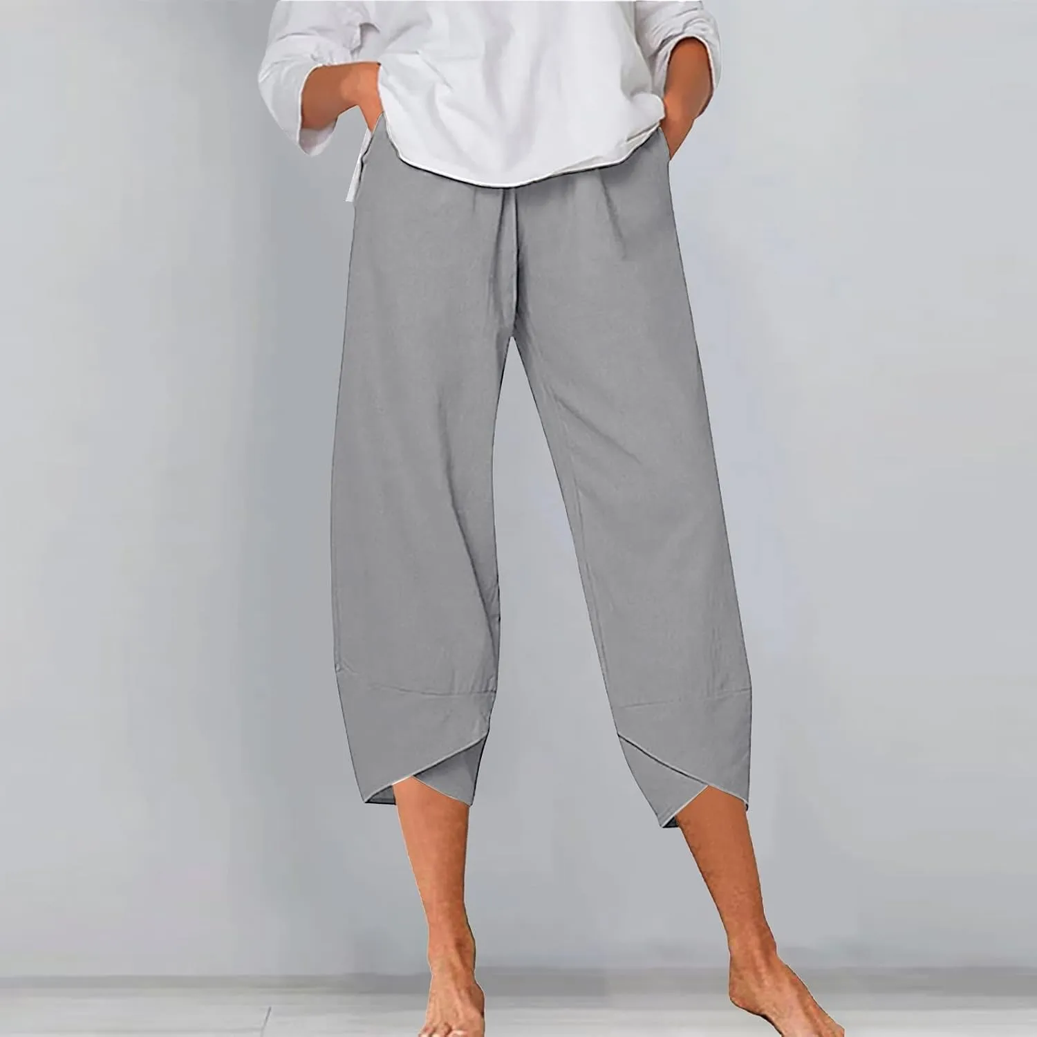 Women Linen Blend Summer Y2K Fashion Pant Trousers Low Waist Stretchy Straight Slim Fit Pants Vacation