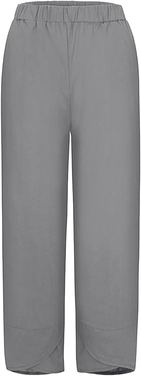 Women Linen Blend Summer Y2K Fashion Pant Trousers Low Waist Stretchy Straight Slim Fit Pants Vacation
