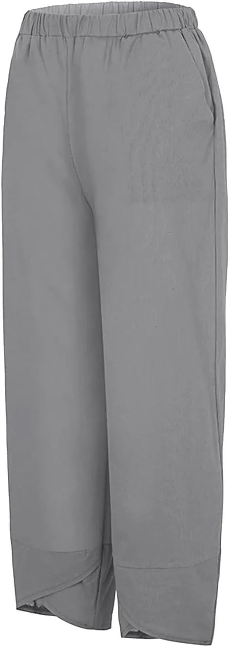 Women Linen Blend Summer Y2K Fashion Pant Trousers Low Waist Stretchy Straight Slim Fit Pants Vacation