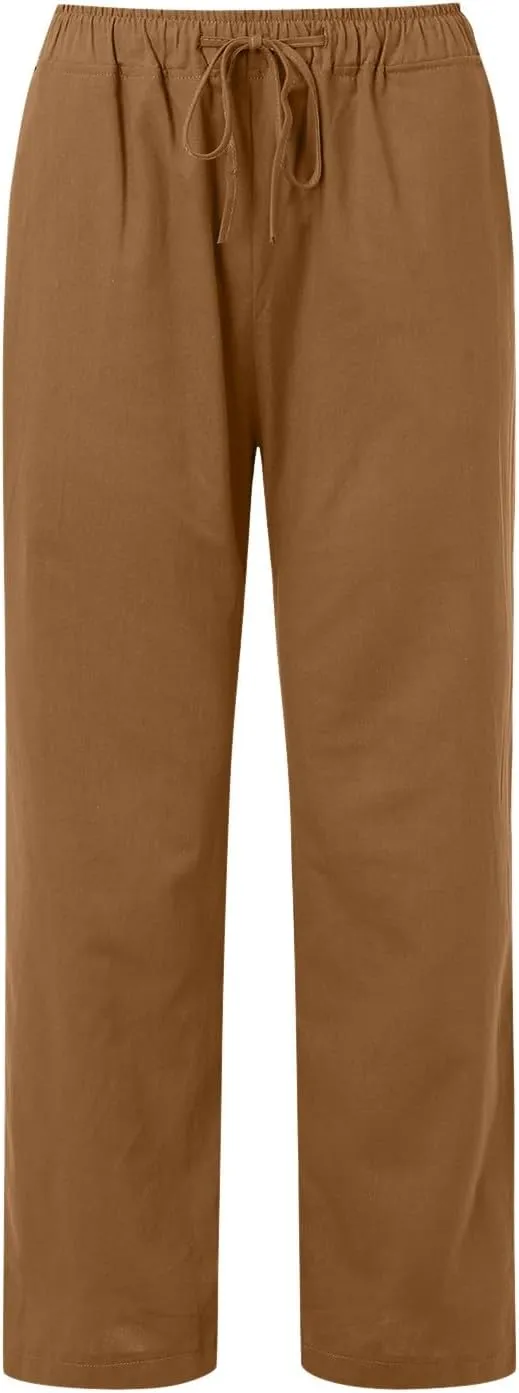 Women Linen Summer Boho Pants High Waist Long Lounge Slim-Fit Pants Business Work