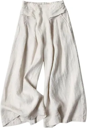 Women Linen Summer Loose Flowy Pants Low Waist Bootcut Slim-Fit Palazzo Lounge Pants Travel