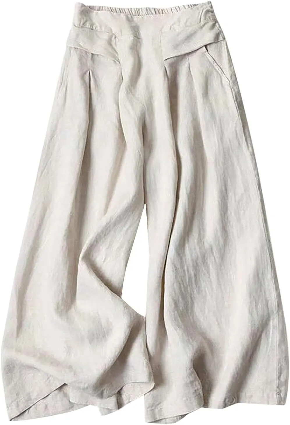 Women Linen Summer Loose Flowy Pants Low Waist Bootcut Slim-Fit Palazzo Lounge Pants Travel