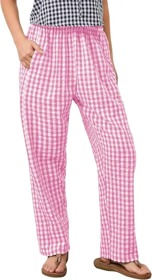 Women Plaid Wide Leg Pants Low Waist Gingham Print Lounge Long Tunic Pants Y2K Pajama Lounge Trousers with Pockets