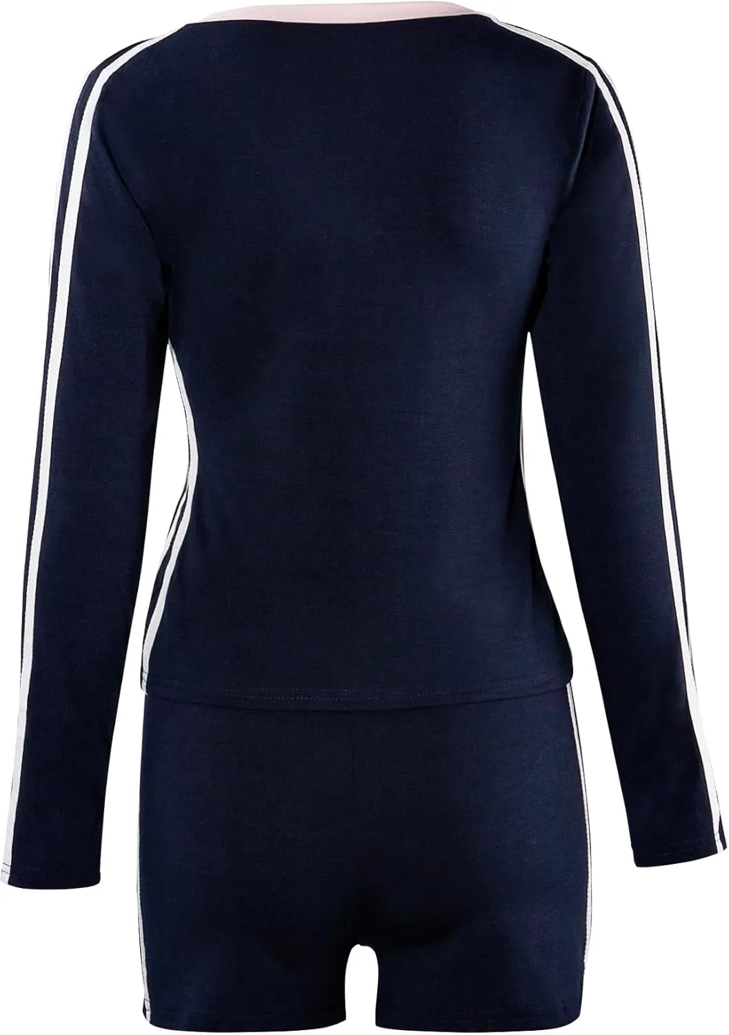 Women Sexy 2 Piece Outfits Printed V Neck Long Sleeve Tops and Drawstring Shorts Set Tracksuit