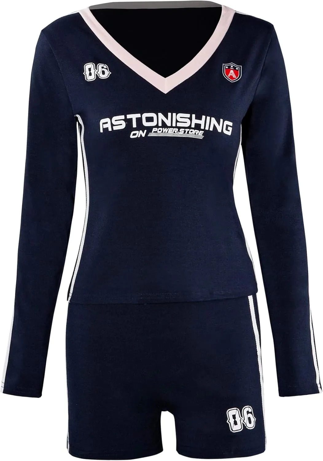 Women Sexy 2 Piece Outfits Printed V Neck Long Sleeve Tops and Drawstring Shorts Set Tracksuit