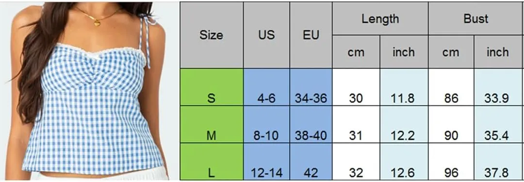 Women Sleeveless Camisole Tie-Up Backless Tanks Tops Plaid Top Vest Crop Bandage Y2K Slim Clothes