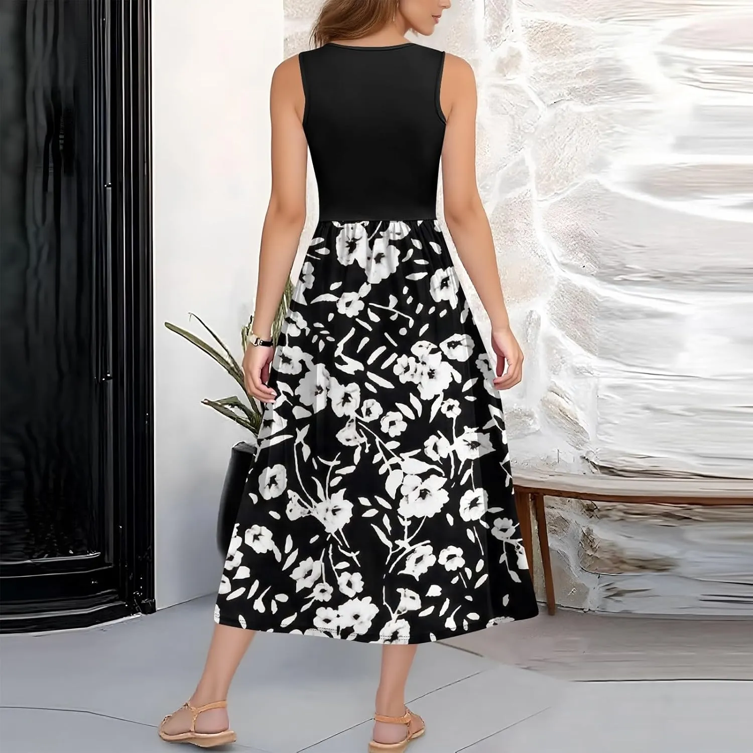 Women Summer Dresses 2025 Casual Sleeveless Beach Vacation Maxi Dresses Cute Floral Long Dress Wedding Guest Dress