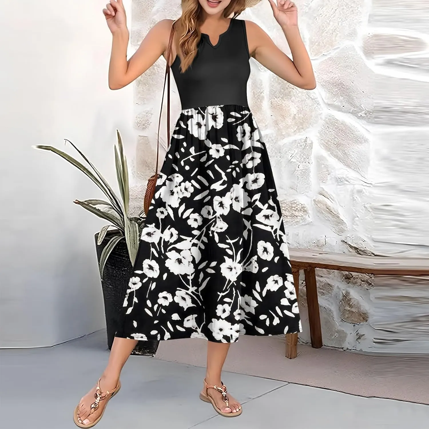 Women Summer Dresses 2025 Casual Sleeveless Beach Vacation Maxi Dresses Cute Floral Long Dress Wedding Guest Dress