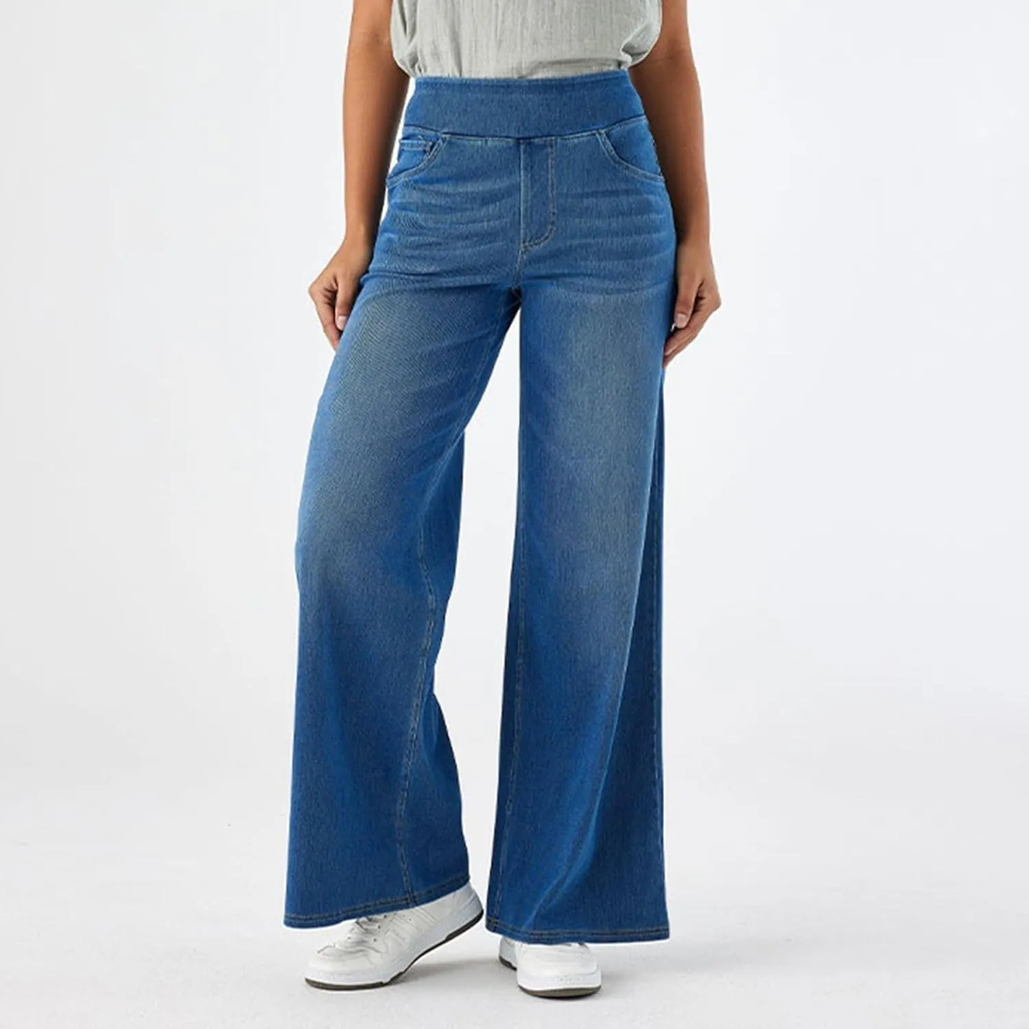 Women Sweatpant Jeans That Look Like Wide Leg Stretchy Denim Pant High Waisted Baggy Streetwear Trousers with Pockets