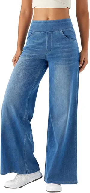 Women Sweatpant Jeans That Look Like Wide Leg Stretchy Denim Pant High Waisted Baggy Streetwear Trousers with Pockets