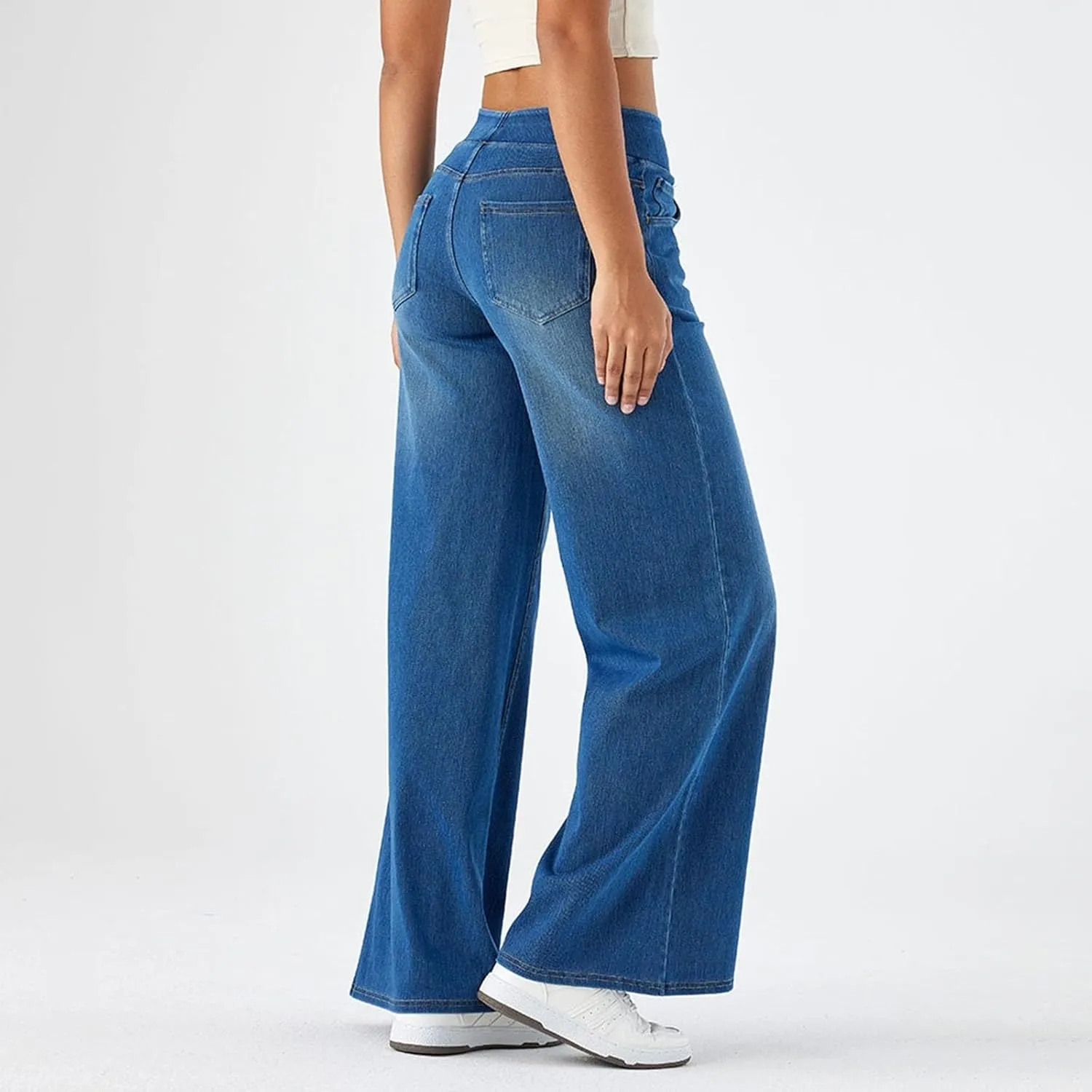 Women Sweatpant Jeans That Look Like Wide Leg Stretchy Denim Pant High Waisted Baggy Streetwear Trousers with Pockets