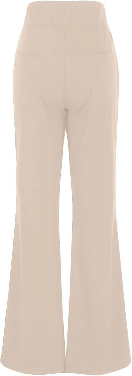 Womens Bootcut Dressy Pants Business Casual Work Pants with Pockets High Waist Stretchy Trousers Pull On Office