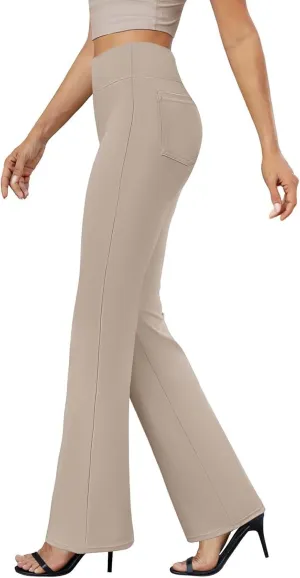 Womens Bootcut Dressy Pants Business Casual Work Pants with Pockets High Waist Stretchy Trousers Pull On Office