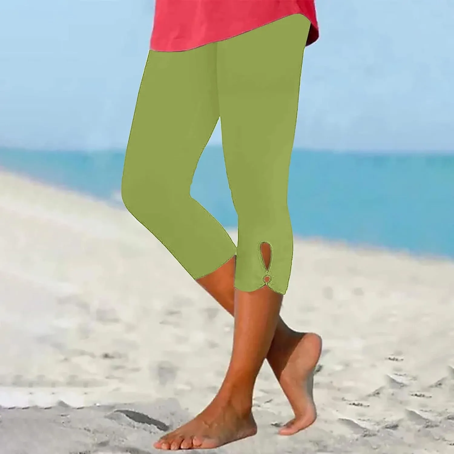 Womens Capri Leggings Summer Plus Size Capris Workout Yoga High Waisted Capri Pants Casual Pull On Capris with Pockets