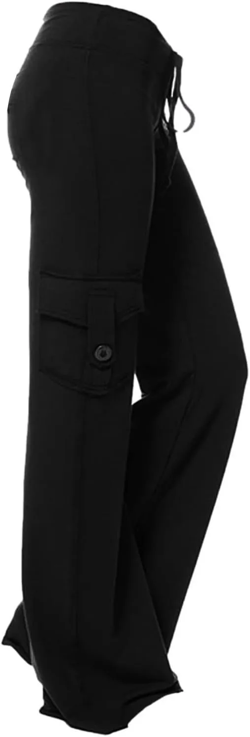 Womens Cargo Pants with Pockets Wide Leg Yoga Pants Casual High Waist Stretch Bootcut Workout Leggings Gym Sweatpants