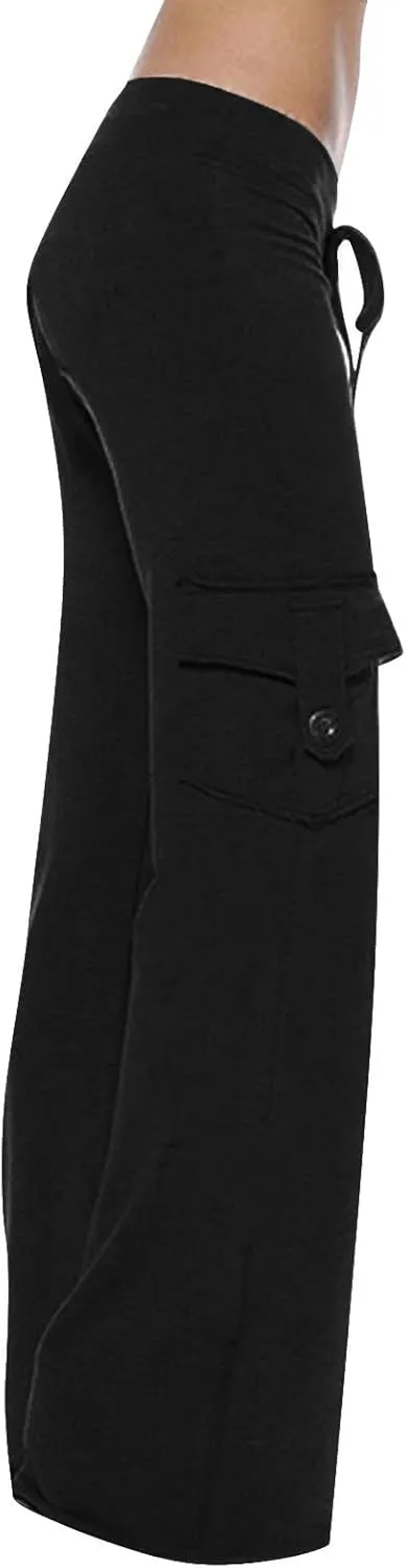 Womens Cargo Pants with Pockets Wide Leg Yoga Pants Casual High Waist Stretch Bootcut Workout Leggings Gym Sweatpants