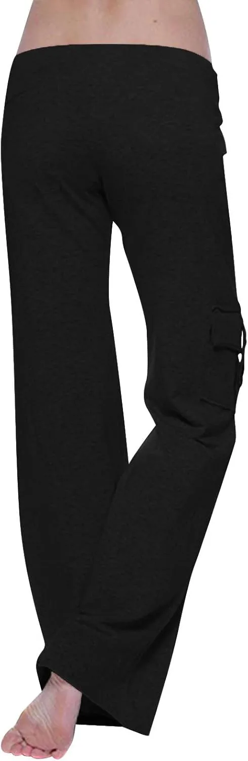 Womens Cargo Pants with Pockets Wide Leg Yoga Pants Casual High Waist Stretch Bootcut Workout Leggings Gym Sweatpants