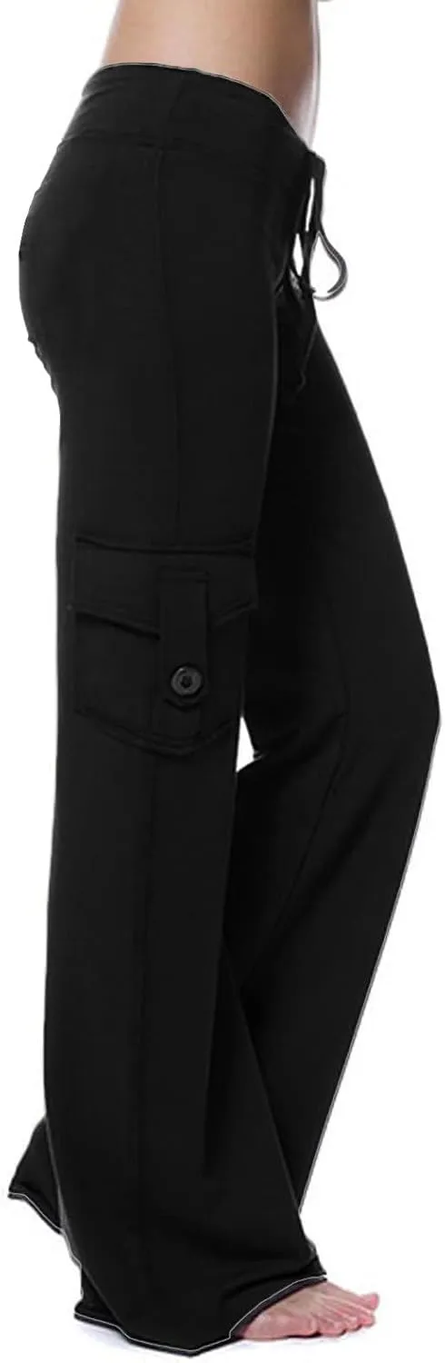 Womens Cargo Pants with Pockets Wide Leg Yoga Pants Casual High Waist Stretch Bootcut Workout Leggings Gym Sweatpants