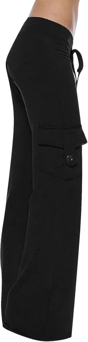 Womens Cargo Pants with Pockets Wide Leg Yoga Pants Casual High Waist Stretch Bootcut Workout Leggings Gym Sweatpants