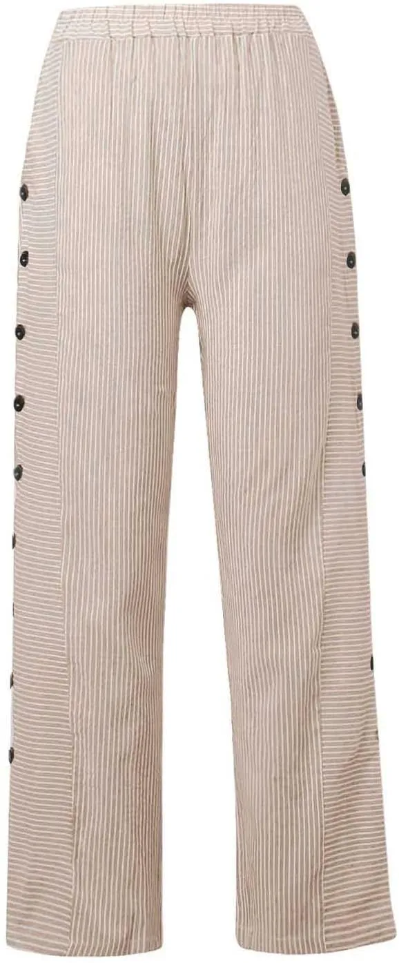 Womens Casual Linen High Waist Pants Drawstring Loose Fit Summer Work Pants Trousers with Side Pockets