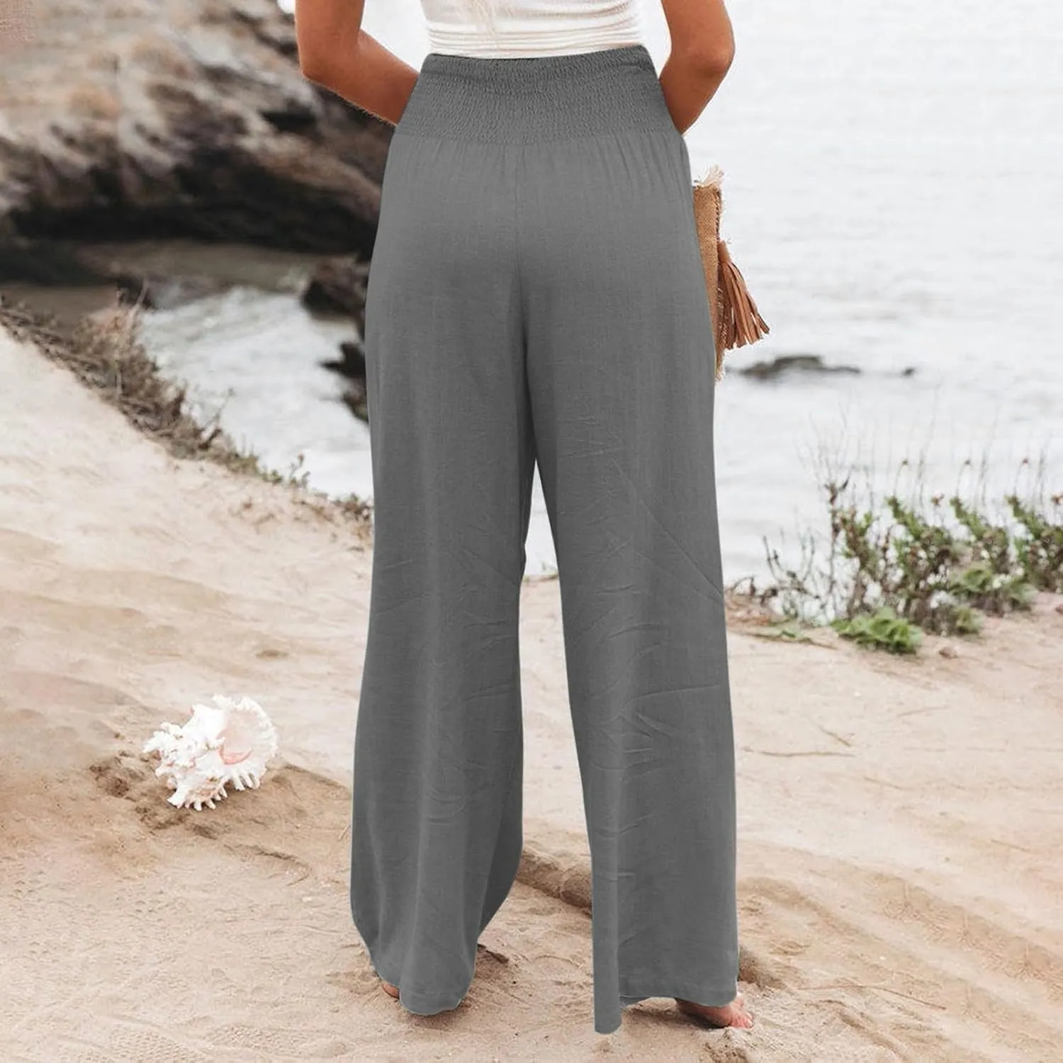 Women's Casual Pants Linen Womens Clothing Pants Wide Leg Long Pant Trousers with Pocket Linen Blend Pants Linen Outfit