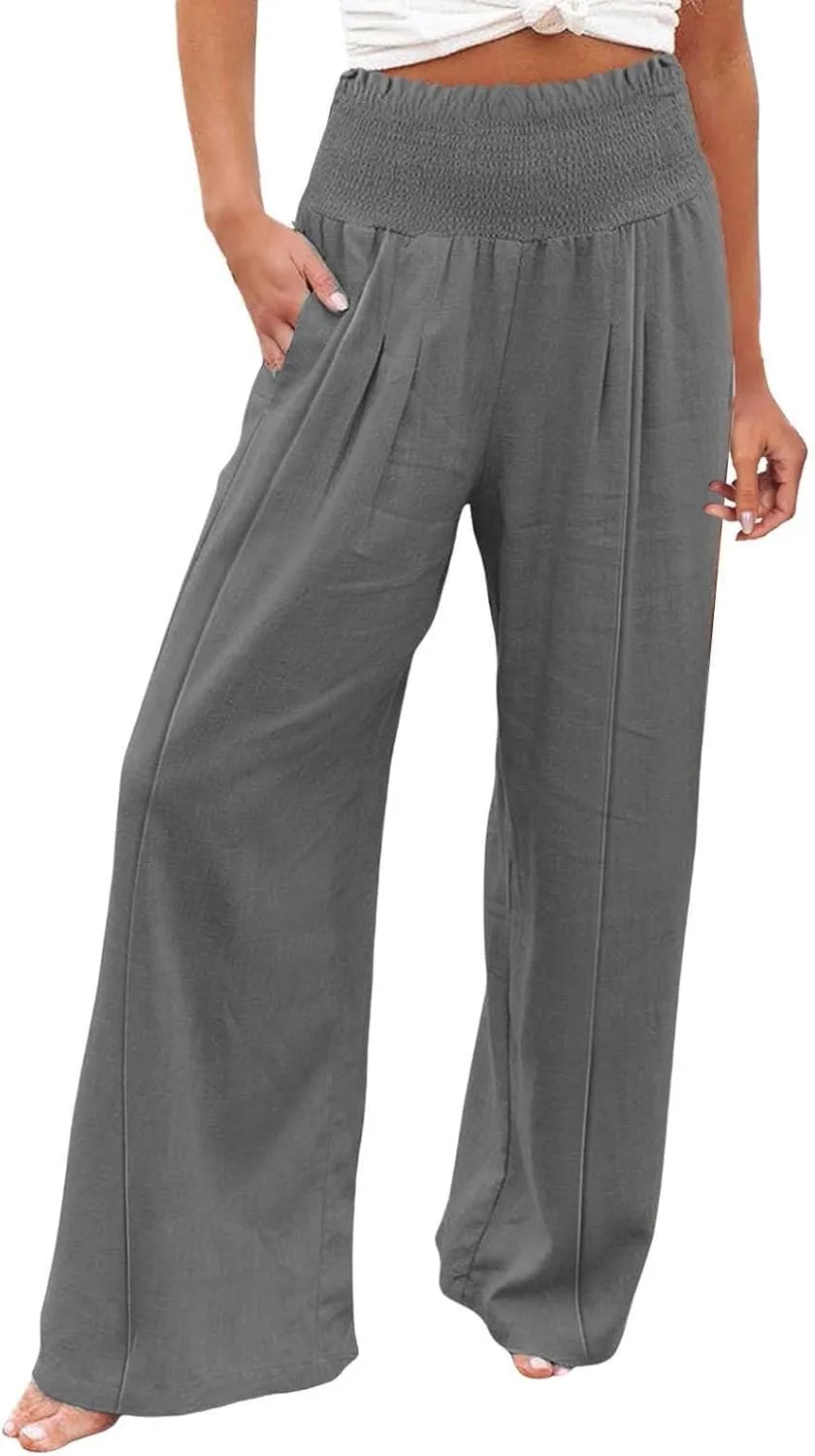 Women's Casual Pants Linen Womens Clothing Pants Wide Leg Long Pant Trousers with Pocket Linen Blend Pants Linen Outfit