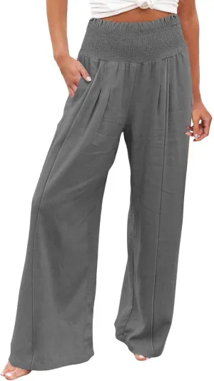 Women's Casual Pants Linen Womens Clothing Pants Wide Leg Long Pant Trousers with Pocket Linen Blend Pants Linen Outfit