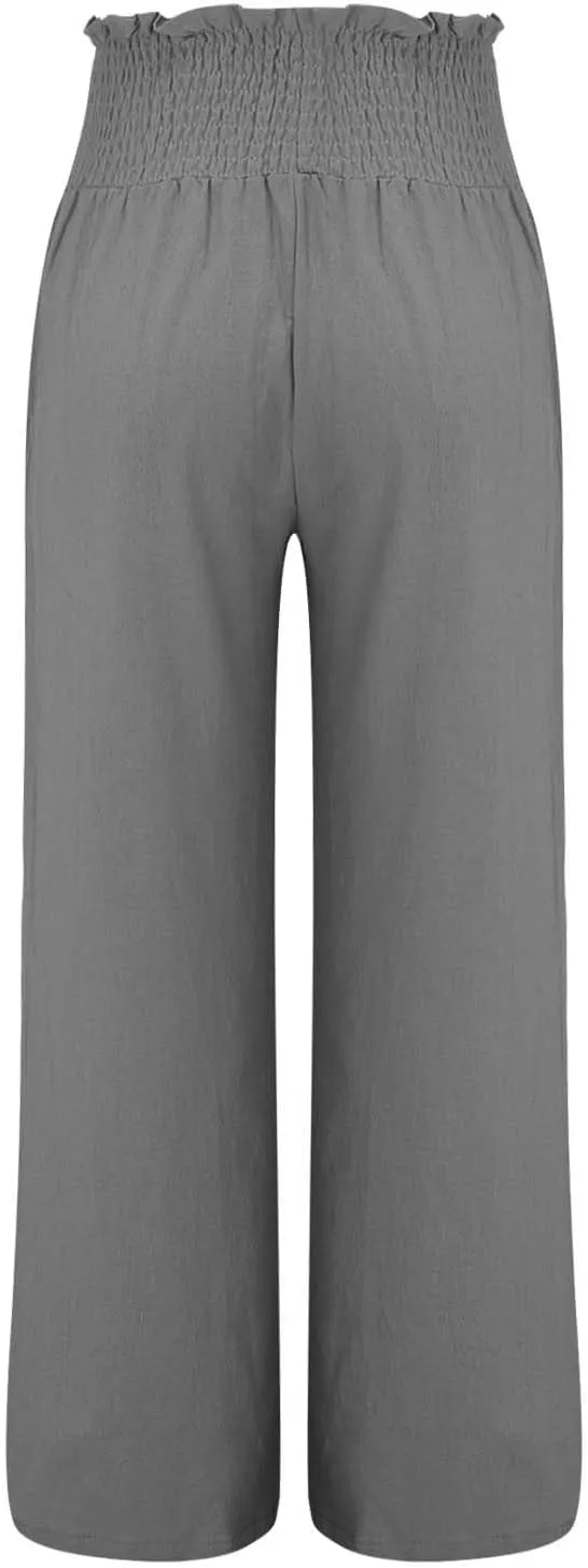 Women's Casual Pants Linen Womens Clothing Pants Wide Leg Long Pant Trousers with Pocket Linen Blend Pants Linen Outfit