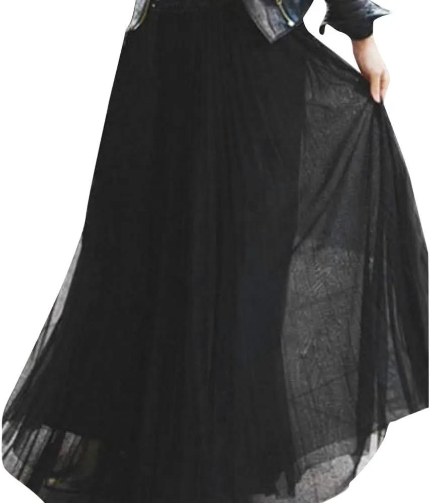 Women's Chiffon Midi Skirt High Waisted Flowy Pleated Skirts Elastic A-Line Long Skirts Casual Summer Maxi Long Skirts