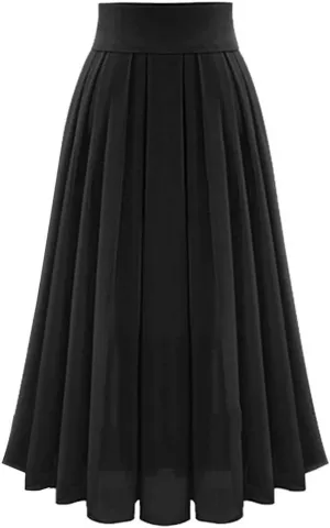 Women's Chiffon Midi Skirt High Waisted Flowy Pleated Skirts Elastic A-Line Long Skirts Casual Summer Maxi Long Skirts