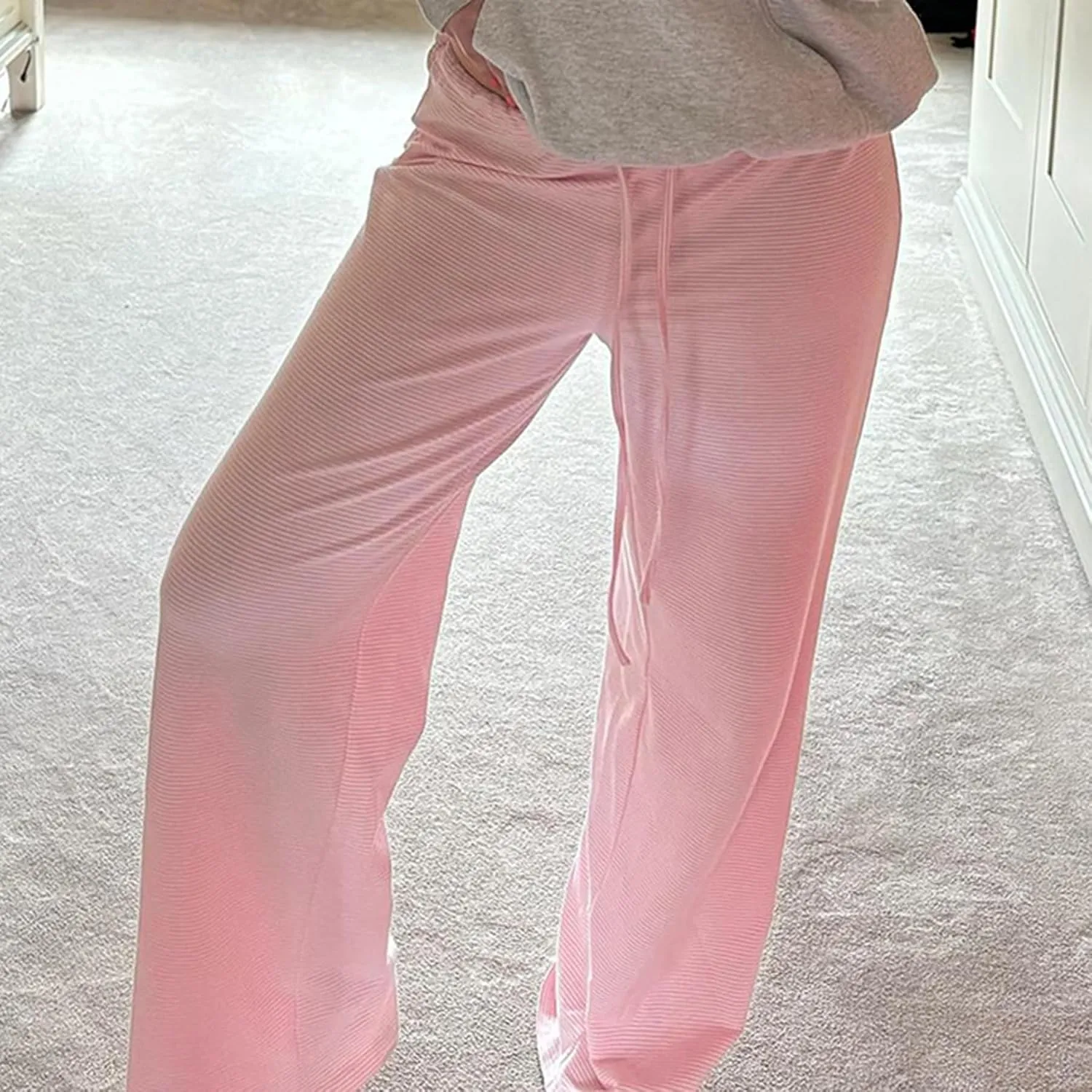 Women's Comfy Pajama Loose Casual Drawstring Lounge Pants - Striped Print Stretch Wide Leg
