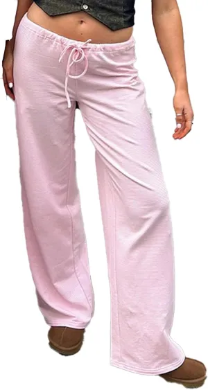 Women's Comfy Pajama Loose Casual Drawstring Lounge Pants - Striped Print Stretch Wide Leg