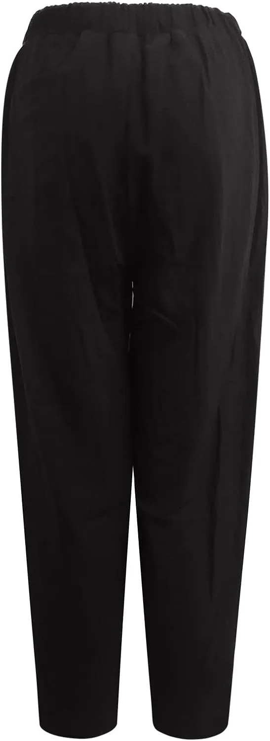 Women's Cotton Linen Harem Pants Casual Loose Fit High Waisted Pants Trousers Summer Outfits 2025 Trendy with Pockets