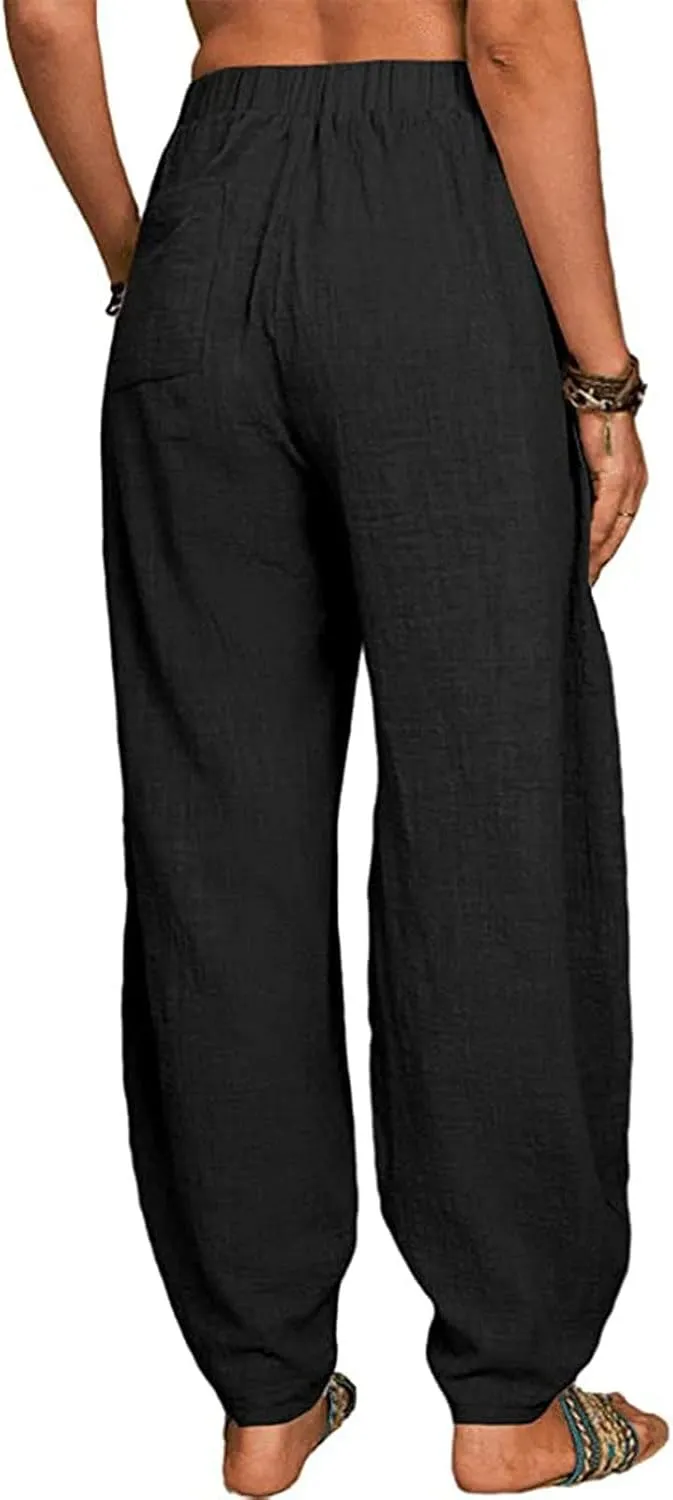 Women's Cotton Linen Harem Pants Casual Loose Fit High Waisted Pants Trousers Summer Outfits 2025 Trendy with Pockets