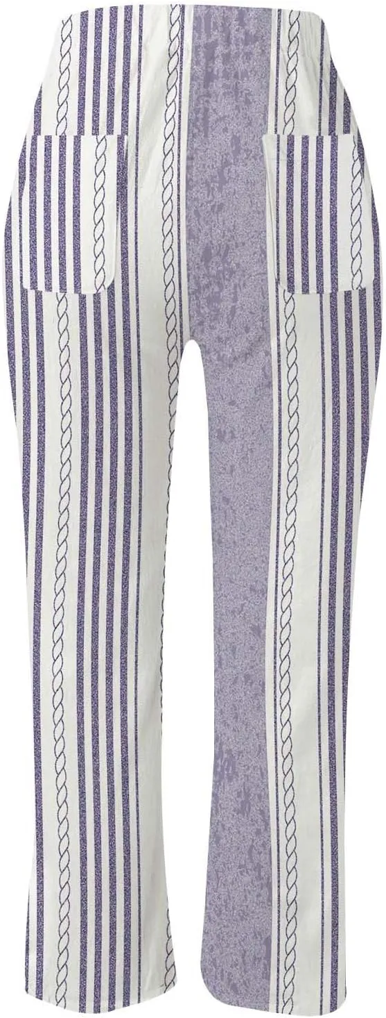 Women's Cotton Linen Summer Casual Loose Pants Elastic Waist Straight Loose Fit Trouser Office