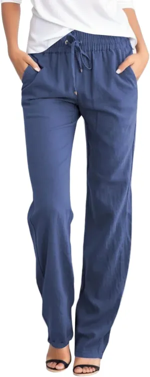 Women's Cotton Linen Summer Cropped Palazzo Pants High Waist Ankle Length Loose Fit Trousers Business Work