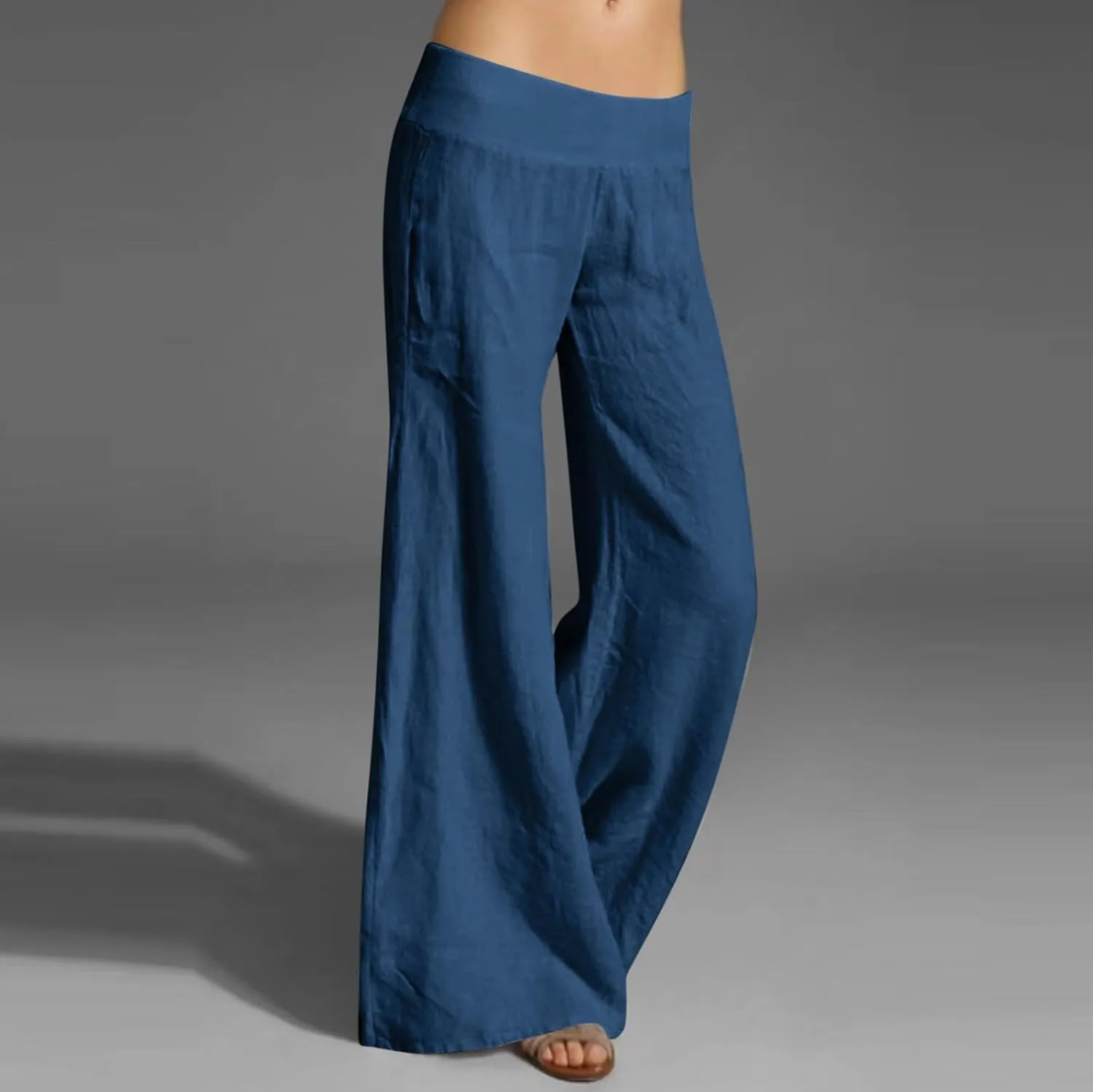 Womens Cotton Linen Summer Y2K Fashion Pants Low Waist Ankle Length Slim-Fit Pant Trousers Office