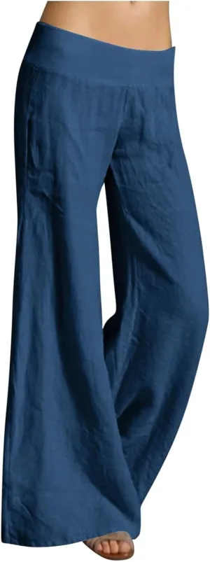 Womens Cotton Linen Summer Y2K Fashion Pants Low Waist Ankle Length Slim-Fit Pant Trousers Office