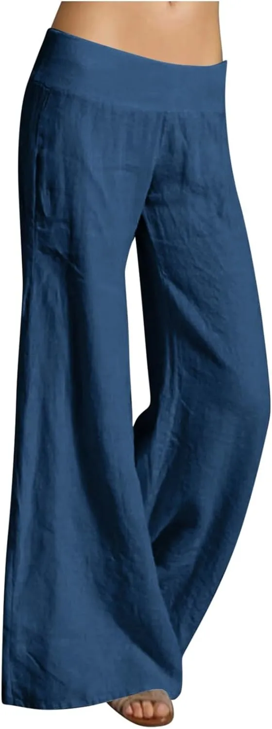 Womens Cotton Linen Summer Y2K Fashion Pants Low Waist Ankle Length Slim-Fit Pant Trousers Office